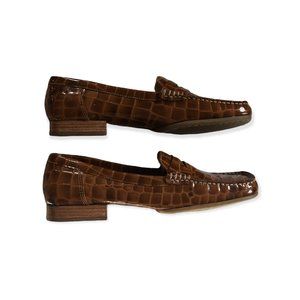 Vintage Tan Embossed Croc Leather Loafers